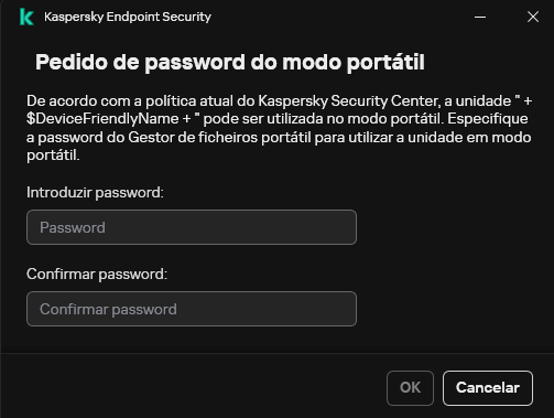 A janela contém campos para inserir e confirmar a password.