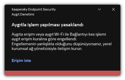Engellenen bir Wi-Fi bağlantısı hakkında bildirim. Kullanıcı, Wi-Fi ağına bağlanmak için bir istek oluşturabilir.