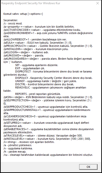Uygulamayı CMD aracılığıyla yüklemek için komut seçeneklerini açıklayan araç ipucu penceresi.