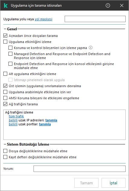 Bir dosya veya klasörün yolunu girmek için alan içeren bir pencere. Maskeler kullanılabilir.