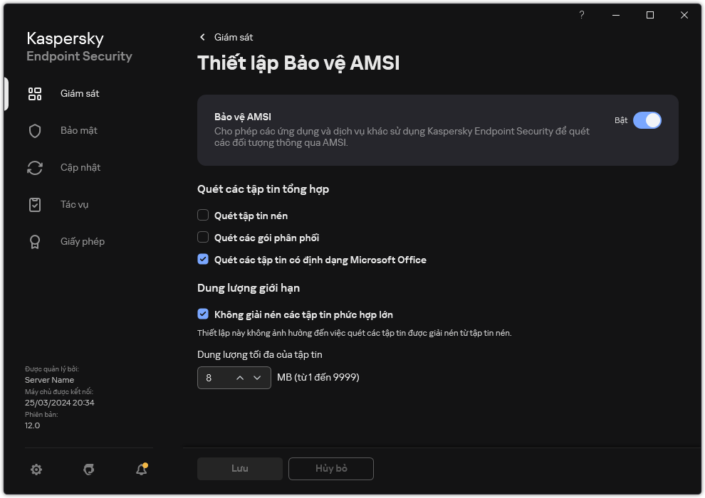 Cửa sổ thiết lập Bảo vệ AMSI.