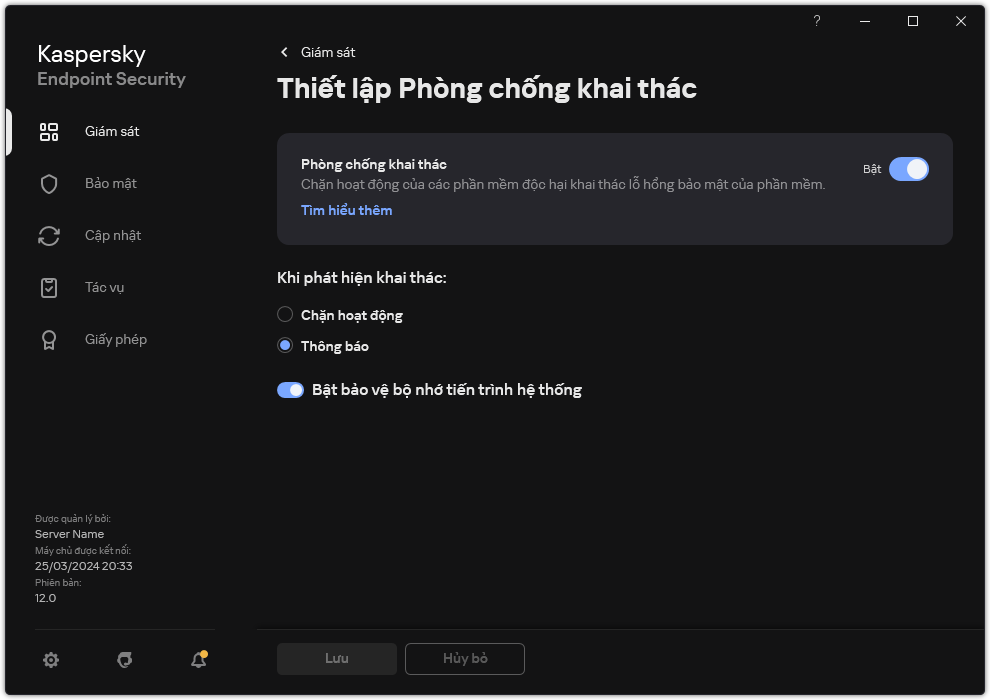Cửa sổ thiết lập Phòng chống Khai thác
