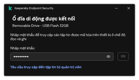 Cửa sổ chứa một trường nhập mật khẩu. Người dùng có thể tạo yêu cầu truy cập tập tin.