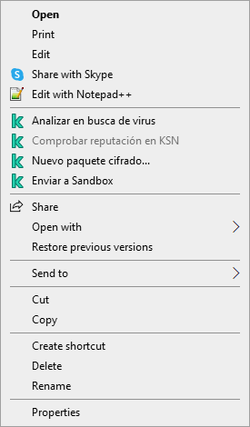 Menú contextual del archivo.