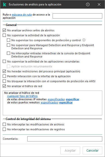 Una ventana con un campo para ingresar la ruta a un archivo o carpeta. Se pueden usar máscaras.