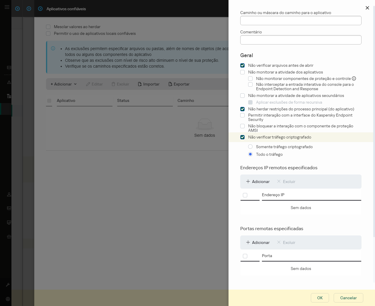 Uma janela com campo para inserir o caminho para o aplicativo confiável. Máscaras podem ser usadas.
