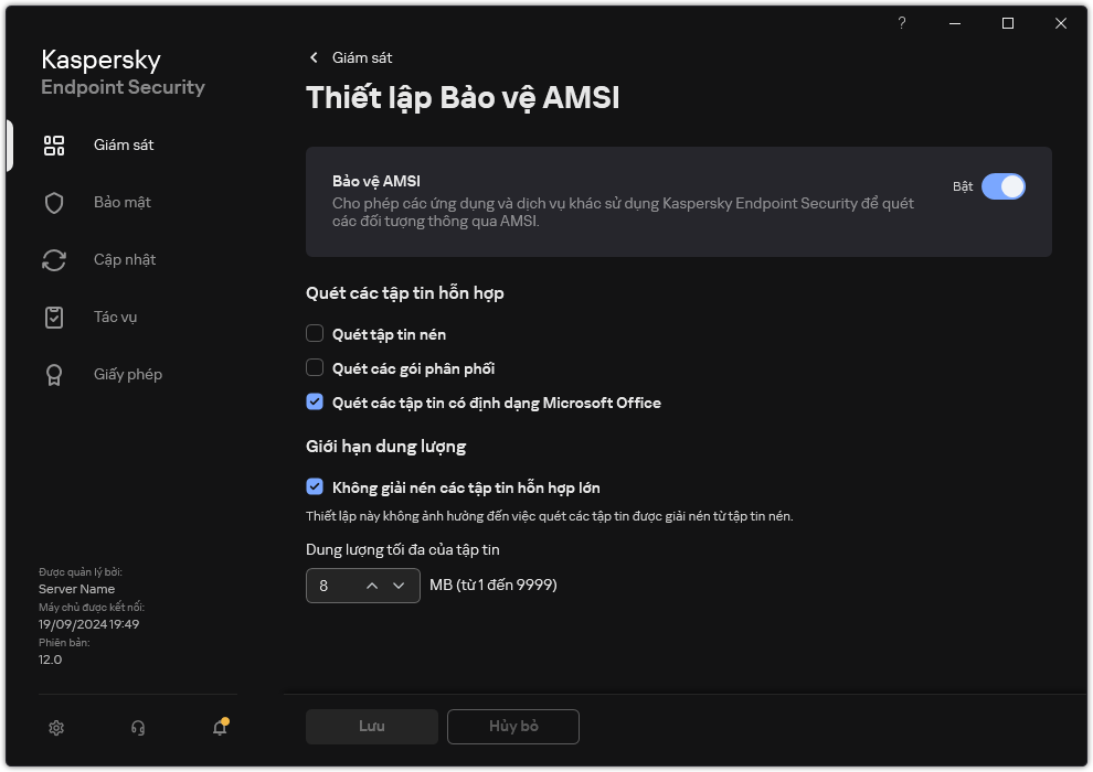 Cửa sổ thiết lập Bảo vệ AMSI.