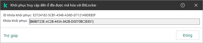 Một cửa sổ chứa khóa để khôi phục quyền truy cập ổ đĩa không thuộc hệ thống được mã hóa.