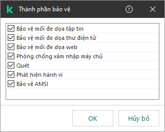 Một cửa sổ chứa danh sách các thành phần của ứng dụng. Mục loại trừ chỉ áp dụng cho hoạt động của các thành phần được chọn.