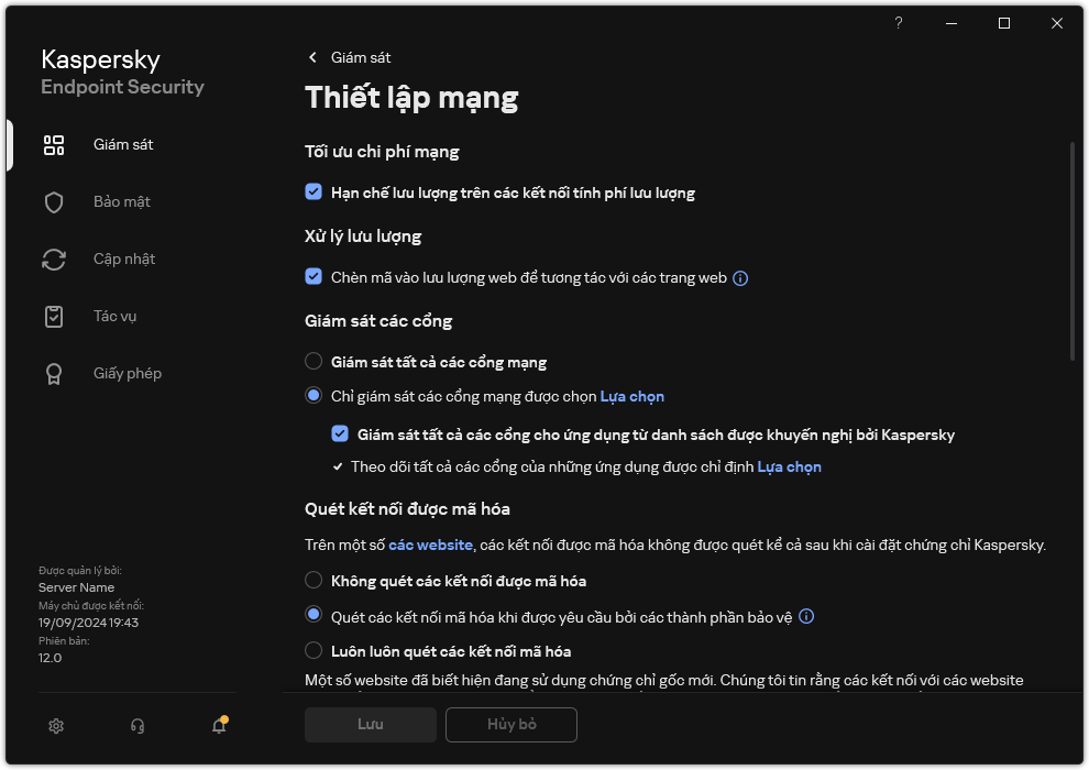 Cửa sổ thiết lập mạng ứng dụng.