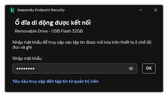 Cửa sổ chứa một trường nhập mật khẩu. Người dùng có thể tạo yêu cầu truy cập tập tin.