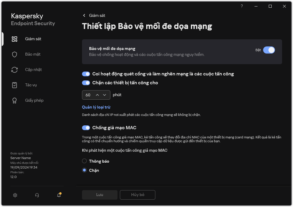 Cửa sổ thiết lập Bảo vệ mối đe dọa mạng