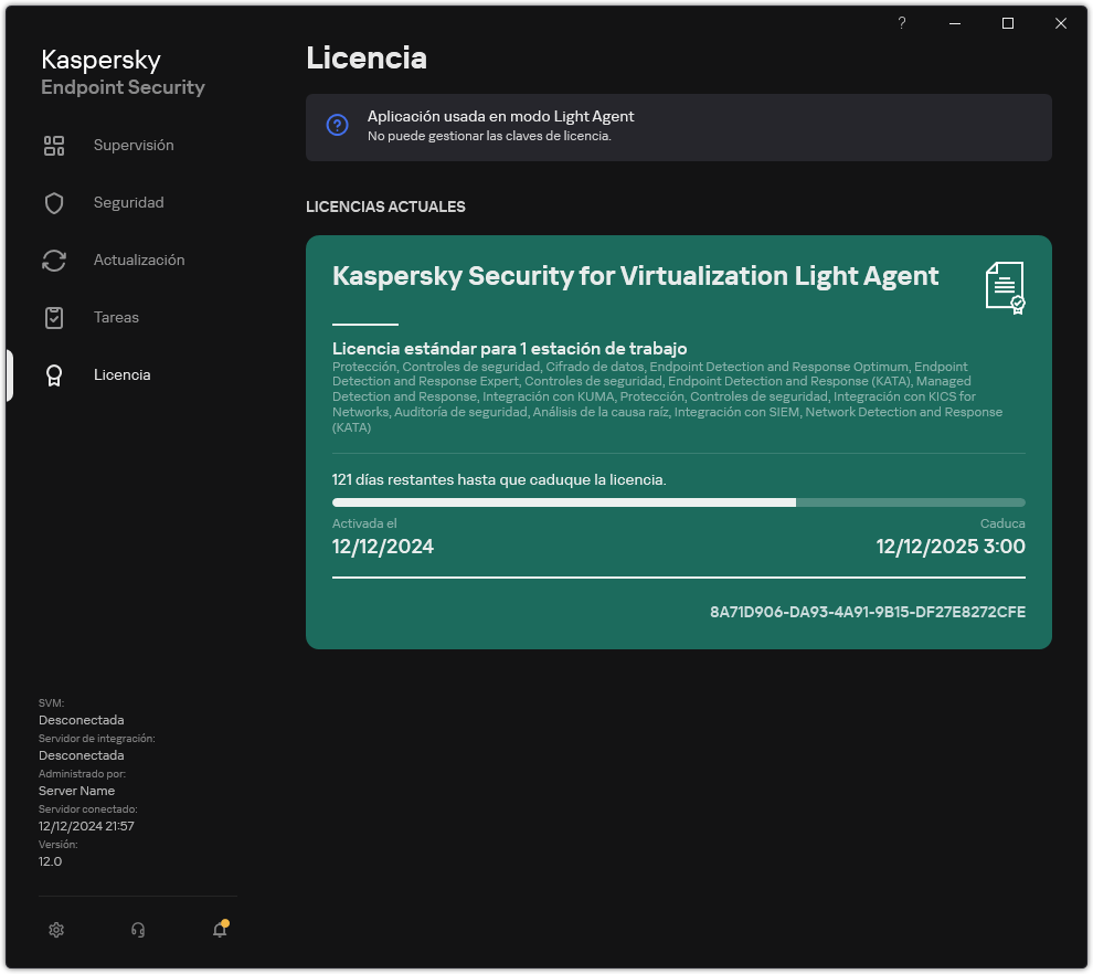 La ventana con información de la licencia.