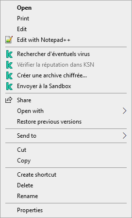 Menu contextuel du fichier.