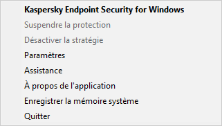 Menu avec options de contrôle de l'application.