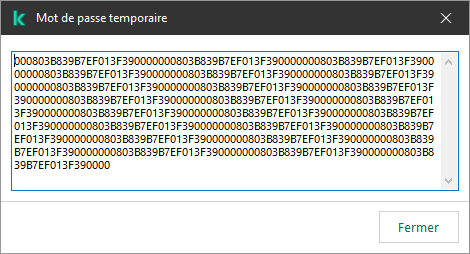 Une fenêtre avec un mot de passe temporaire.