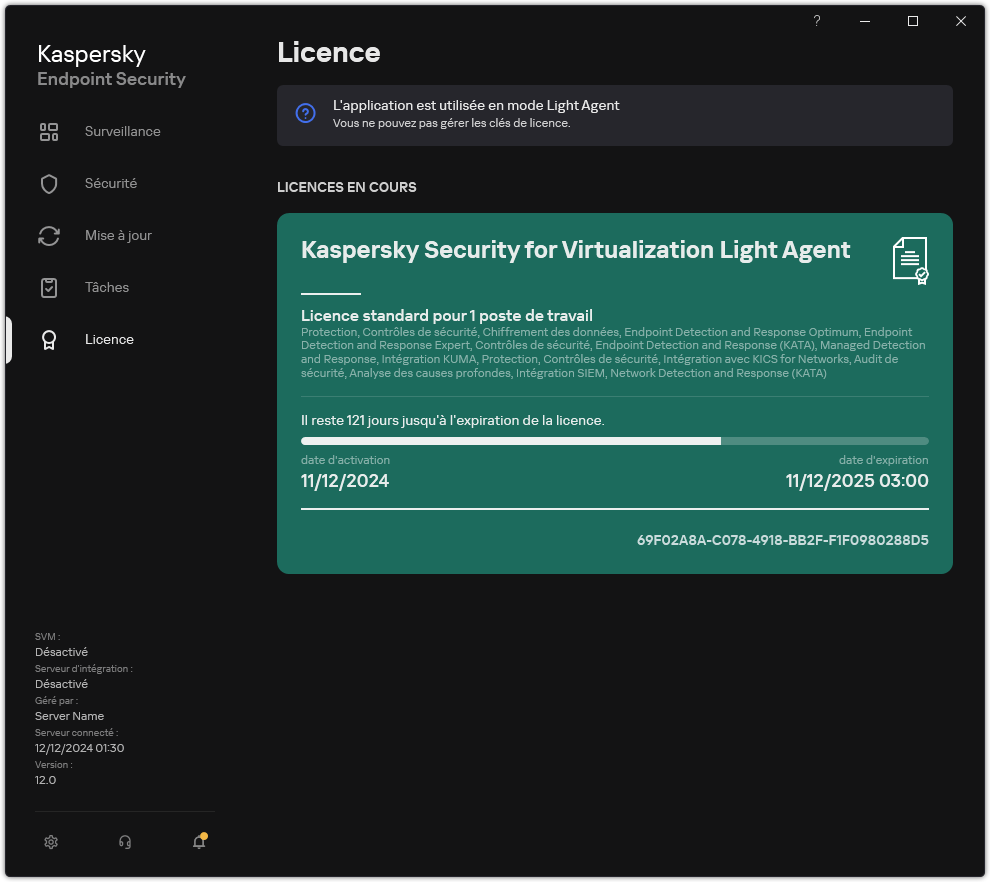 Fenêtre avec les informations sur la licence.