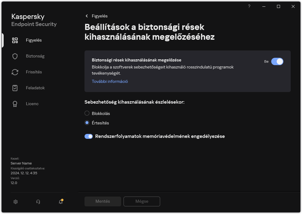 A Biztonsági rések kihasználásának megelőzése funkció ablaka