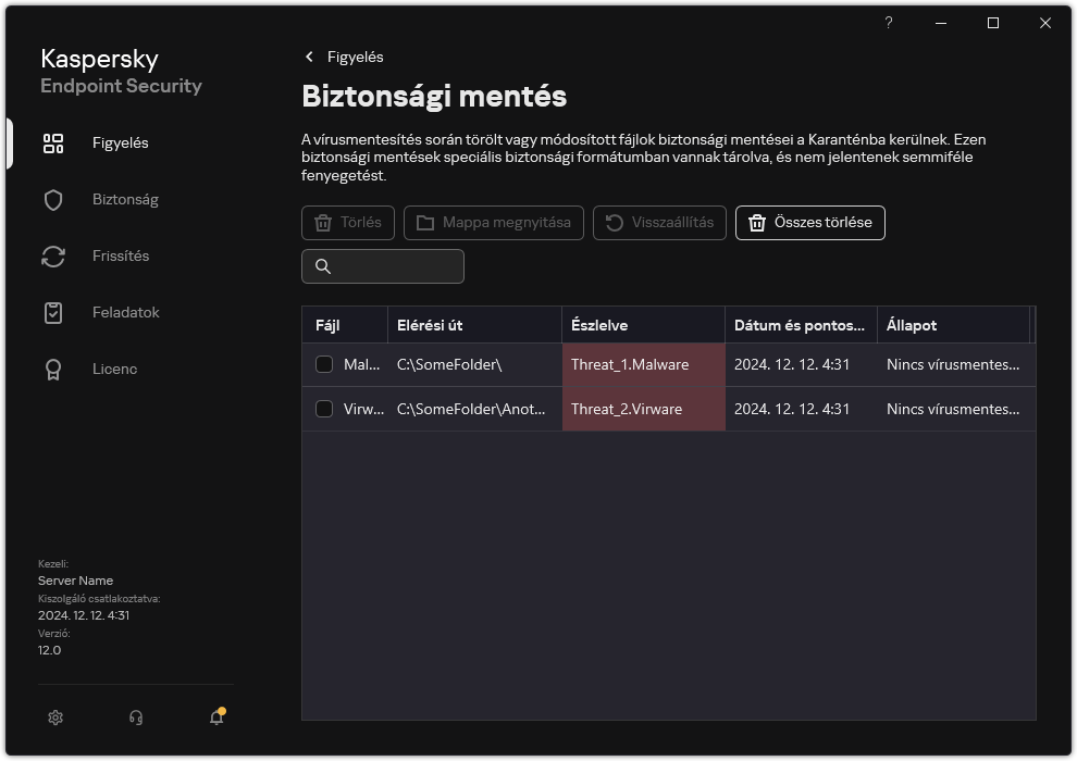 Biztonsági mentés ablak.