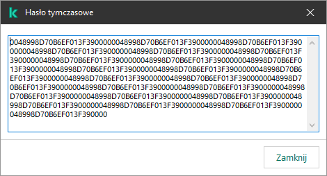Okno z tymczasowym hasłem.