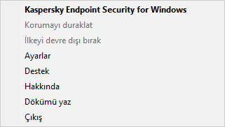 Uygulama denetim seçenekleri içeren menü.