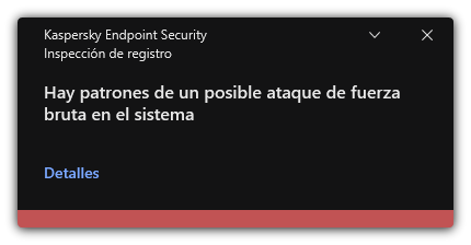 Notificación sobre posible ataque de fuerza bruta. El usuario puede ver información detallada sobre la regla.