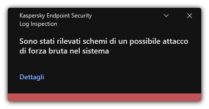 Notifica di un possibile attacco di forza bruta. L'utente può visualizzare informazioni dettagliate sulla regola.