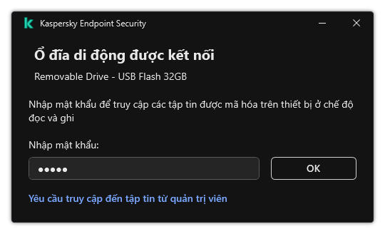 Cửa sổ chứa một trường nhập mật khẩu. Người dùng có thể tạo yêu cầu truy cập tập tin.