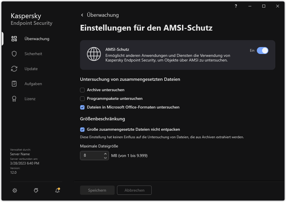 Fenster "Einstellungen für den AMSI-Schutz".