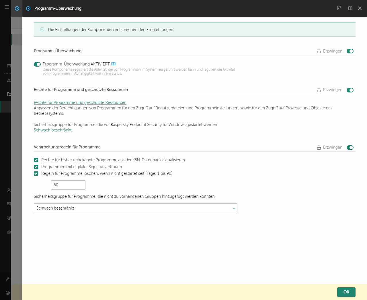 Fenster &bdquo;Einstellungen der Programm-Überwachung&ldquo;.
