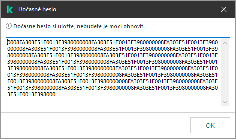 Okno s dočasným heslem.