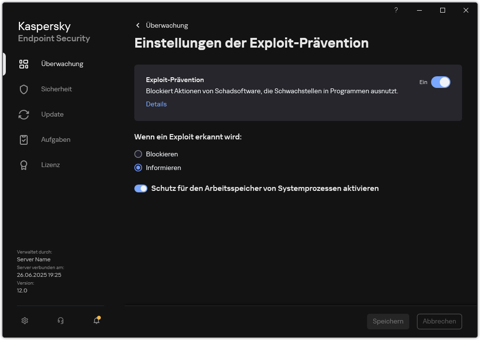 Fenster mit den Einstellungen der „Exploit-Prävention“