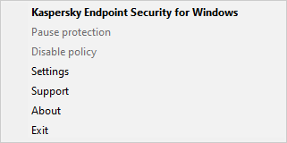 Menu with application control options.