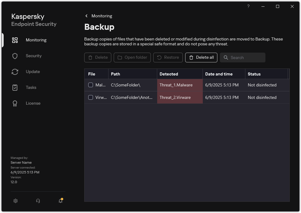 Backup window.
