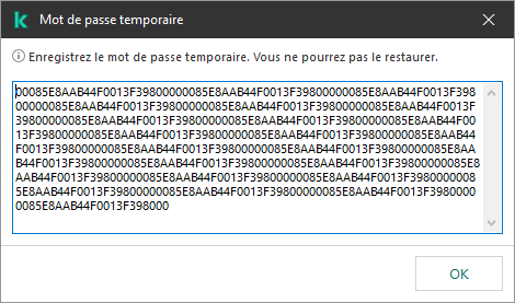 Une fenêtre avec un mot de passe temporaire.