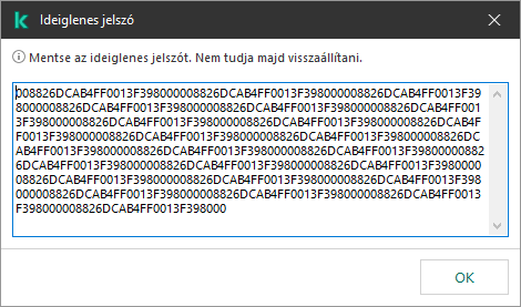 Egy ablak ideiglenes jelszóval.