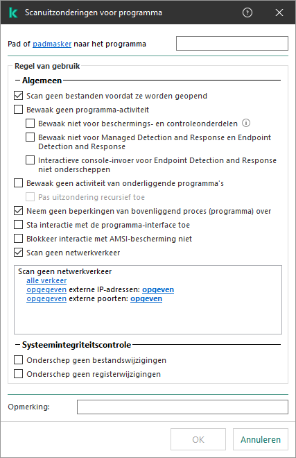 Een venster met een veld voor het invoeren van het pad naar een bestand of map. Er kunnen maskers worden gebruikt.