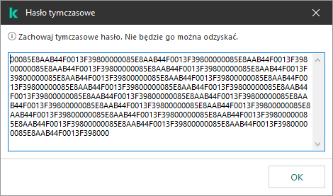 Okno z tymczasowym hasłem.