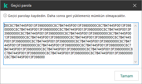 Geçici parola içeren bir pencere.
