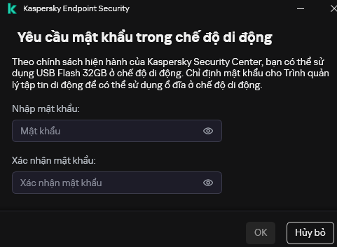 Cửa sổ chứa các trường để nhập và xác nhận mật khẩu.