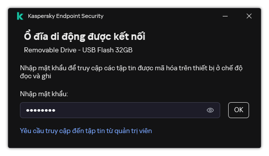 Cửa sổ chứa một trường nhập mật khẩu. Người dùng có thể tạo yêu cầu truy cập tập tin.
