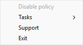 Menu with application control items in a simplified interface.