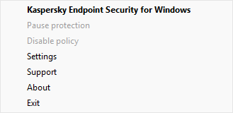 Menu with application control options.