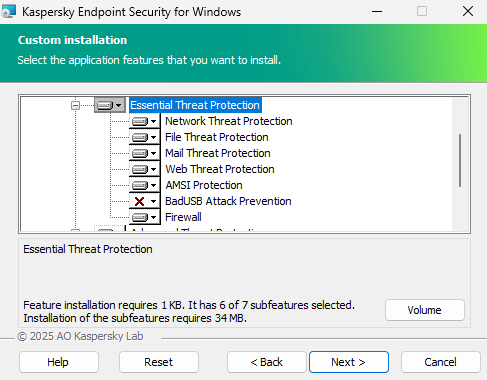 Installer window with a list of components that a user can select.
