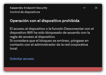 Notificación sobre una conexión wifi bloqueada. El usuario puede crear una solicitud para conectarse a la red wifi.