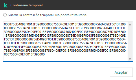 Una ventana con una contraseña temporal.