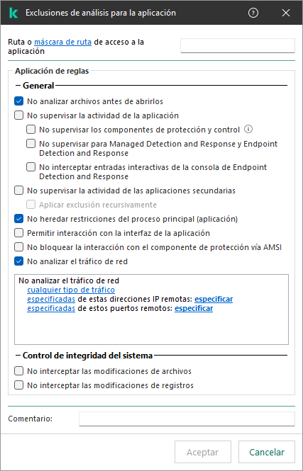 Una ventana con un campo para ingresar la ruta a un archivo o carpeta. Se pueden usar máscaras.