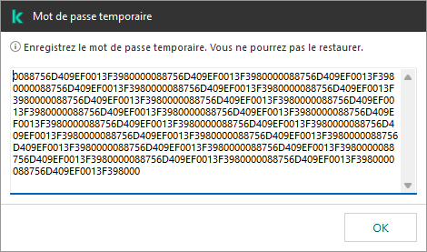Une fenêtre avec un mot de passe temporaire.