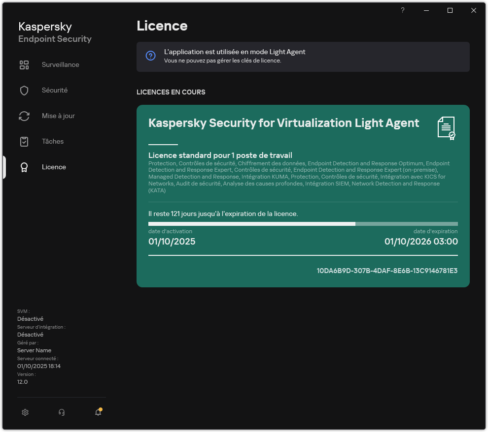 Fenêtre avec les informations sur la licence.