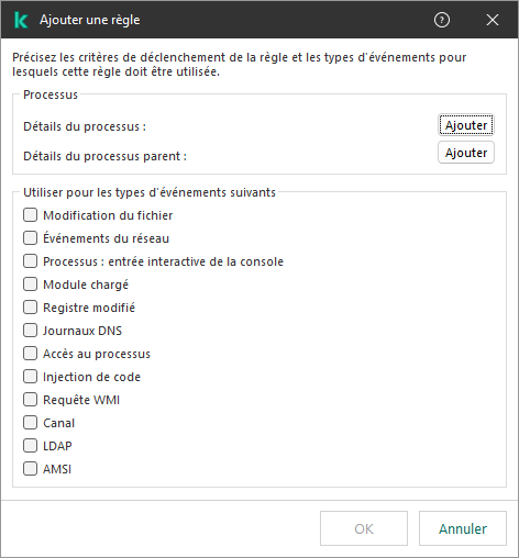 Fenêtre d'exclusion de télémétrie EDR.